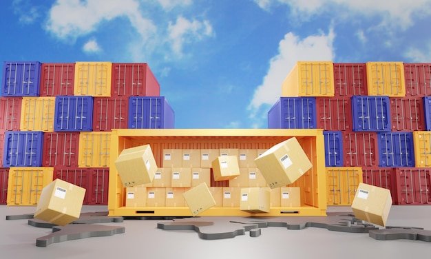 Parcel boxes is inside a container box. import export shipping business  logistic, 3d illustration | Premium Photo